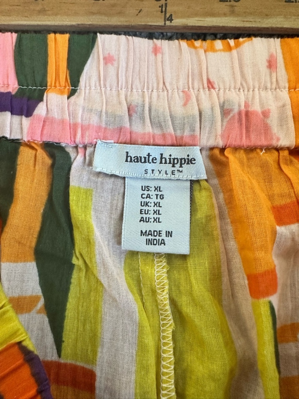 Haute Hippie Abstract Wide Leg Pants Womens XL Colorful Boho Tropical Loungewear - Picture 7 of 11